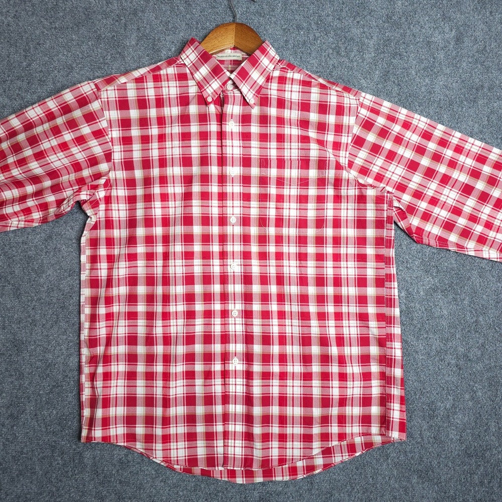 L.L. Bean Button Down Shirt Mens Medium Red Plaid Regular Fit Long Sleeve Preppy - Picture 4 of 8